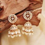 White Kundan & Pearls Contemporary Jhumkas Earrings