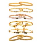 Combo of Designer Victoria Bangles, Pearls Bangles, Trendy Gold Plated and Coinage Bangles - Pack of 12