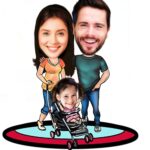 Caricature Personalized Gifts for family caricature of 3 Wooden ( 9 x 6.5 )