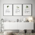 Office decor wall art, Stay positive work hard make it happen, Printable wall art set of 3, Inspirational Quote, Motivational Botanical Leaf