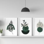 Dark Green Boho Plant Printable Wall Art Decor for Living room Bedroom Dining room Bathroom Instant Download, Set of 3