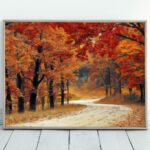 Forest Trail in the Fall Landscape Painting, Printable Wall Art. Home or Office Decor. Nature Print Digital Autumn Art. Instant Download